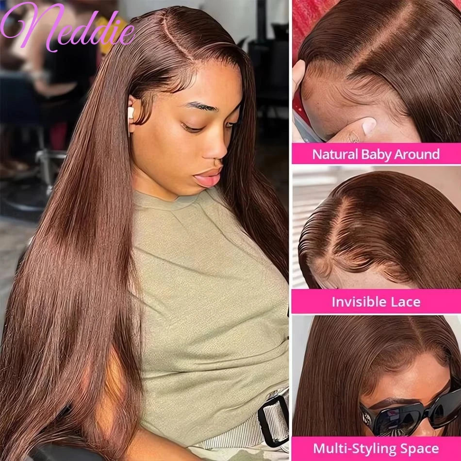 13X6 Chocolate Brown Lace Front Wigs 13X4 Bone Straight Human Hair 30 32 Inch Lace Frontal Colored Wig Brazilian For Women