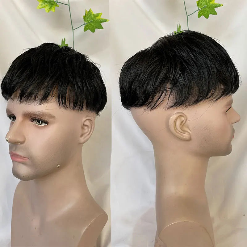 Men's 3Inch Cut Short Hair Toupée Human Hair Wig Swiss Lace Frontal PU Hairpieces 8x10 Omber 613# Color Systems Black Hairpiece