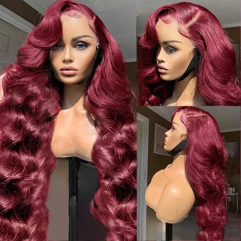 250% Density Body Wave Wig Burgundy 99J Lace Front Wig 13x4 HD Lace Frontal Wig Human Hair Pre Plucked 99j Red Colored Wig