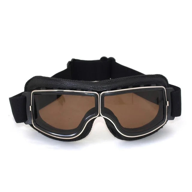 Motorcycle Helmet Glasses–Retro Windproof Sunglasses with Leather Frame–Lightweight Foldable&Universal Fit–Perfect for riding