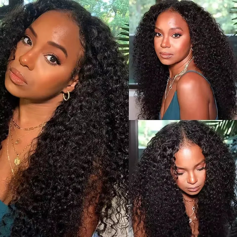 V Part Wig Human Hair No Leave Out Brazilian Deep Wave Human Hair Wigs for Women U Part Deep Curly Wigs Kinky Curly V Part Wig