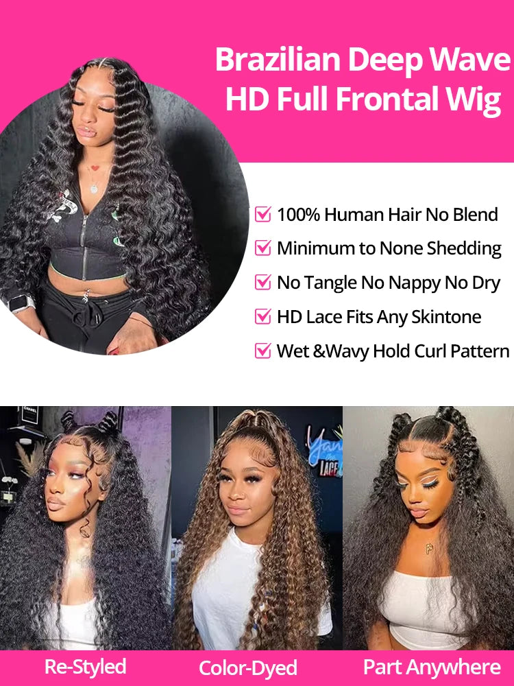 250 Density Human Hair Wigs Transparent Curly Wigs 13x6 Hd Lace Frontal Wig Brazilian High Density Deep Wave Wigs 40 Inches