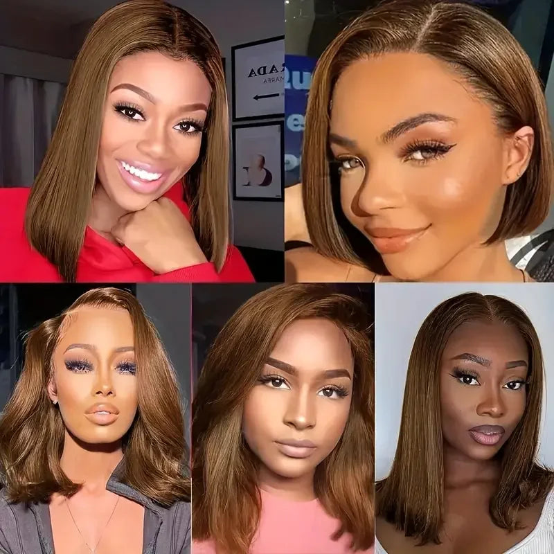 Chocolate Brown 13x4 Lace Frontal Human Hair Wigs Transparent Lace Front Wigs Short Bob Wig Glueless Remy Straight Natural Wig