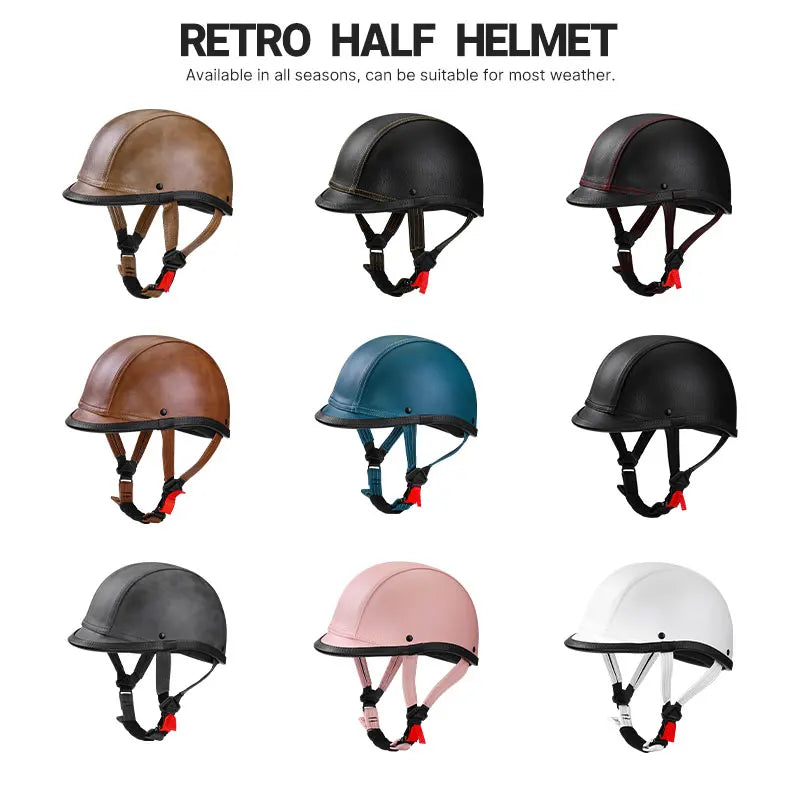 Newest Vintage Grey Motorcycle Helmet Motorcycle Ladle helmet Cruise Vintage Half Helmet German Leather Helmet Pedal Safety DOT