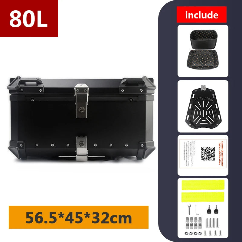 Aluminum Motorcycle Box 45L 55L 65L 80L Motorcycle Rear Luggage Box Helmet Travel Storage Case Moto Top Box Universal Waterproof