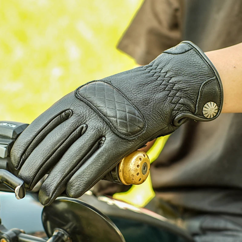 UGLYBROS Retro Motorcycle Riding Gloves for Men Women Full Finger Touchscreen Genuine Leather Racing Gloves Driving Motorbike