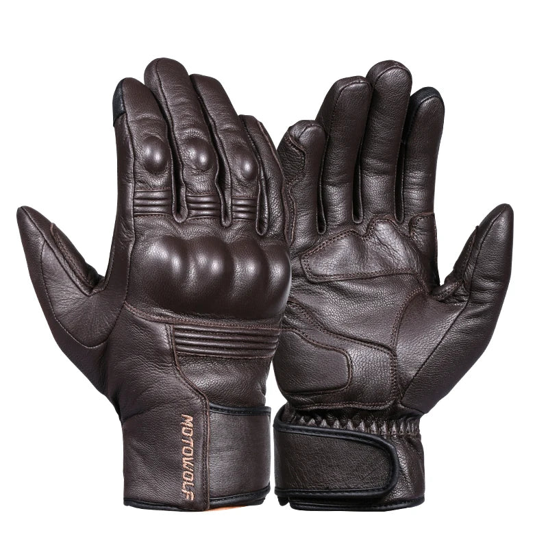Real Leather Motorcycle Gloves Waterproof Windproof Winter Warm Gloves Touch Operate Guantes Moto Fist Palm Protect