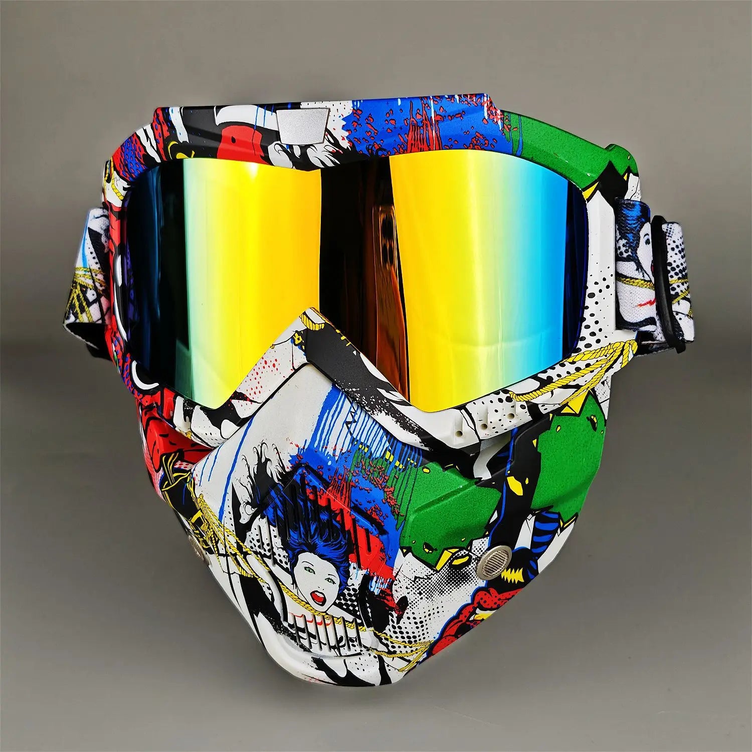 Motorcycle Glasses Riding Glases with Removable Face Mask, Removable Anti-fog Glasses, Mouth Filter, Adjustable Anti-slip Strap