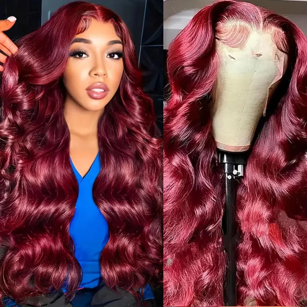 220 Density 99j Burgundy 13x6 HD Lace Frontal Human Hair Wig Body Wave 13x4 Transparent Lace Front Brazilian Wigs For Women