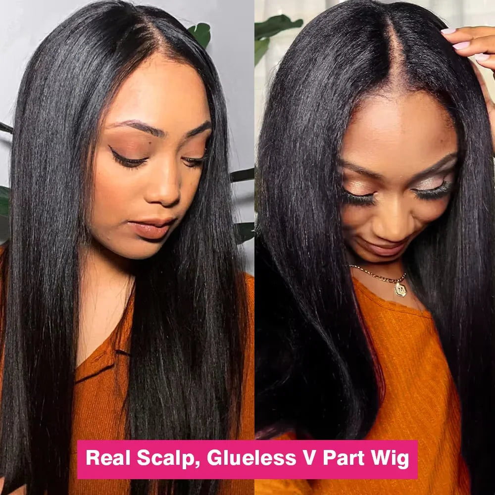 30 32 Inch Wear And Go Straight V Part Wig 100% Raw Human Hair 250% Density V Part Human Hair Wigs for Women Natural Remy Hair