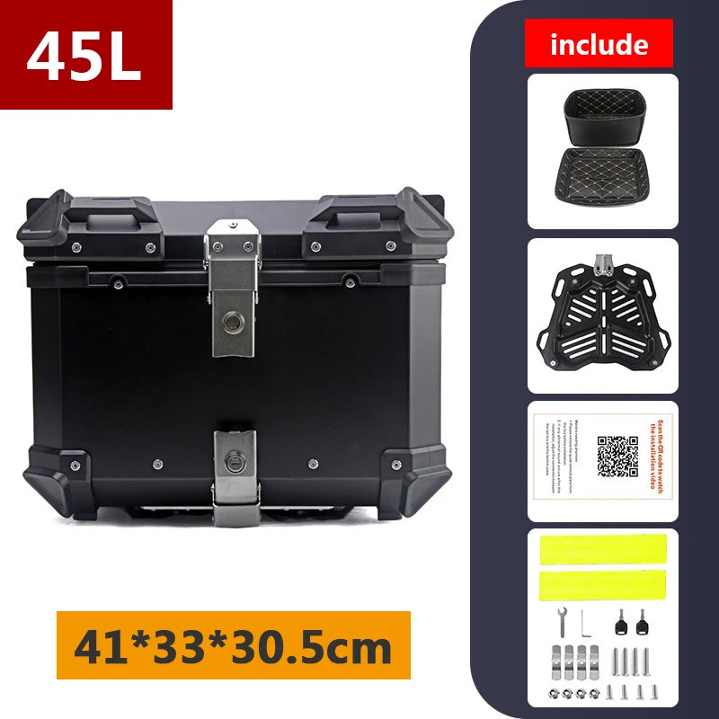 Aluminum Motorcycle Box 45L 55L 65L 80L Motorcycle Rear Luggage Box Helmet Travel Storage Case Moto Top Box Universal Waterproof