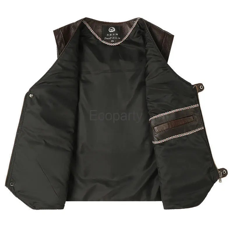 2024 Autumn Winter Leather Vest Men's Zipper Waistcoat Steampunk Sleeveless Motorcycle Jackets Casual Multiple Pockets Coat