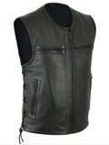 Men Solid Color Vest Motorcycle Fleet Punk Leather Vest Coat Sleeveless O-Neck Zipper Slim Jacket Autumn Work Coats Male Wear