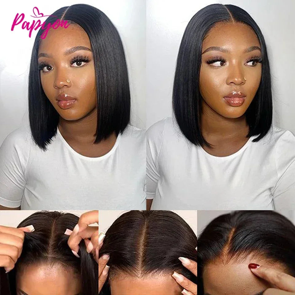 2026 new Short Straight Bob Wig, Glue-Free, Ready-to-Wear Real Hair Wig, Elastic Drawstring Upgraded Version