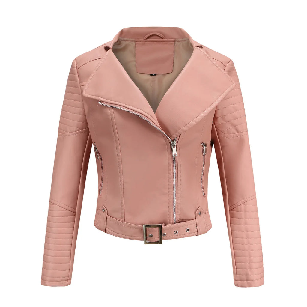 black high-quality clothing Leather coat spring women leather jacket slim motorcycle clothing Zipper fashion jackets and coats