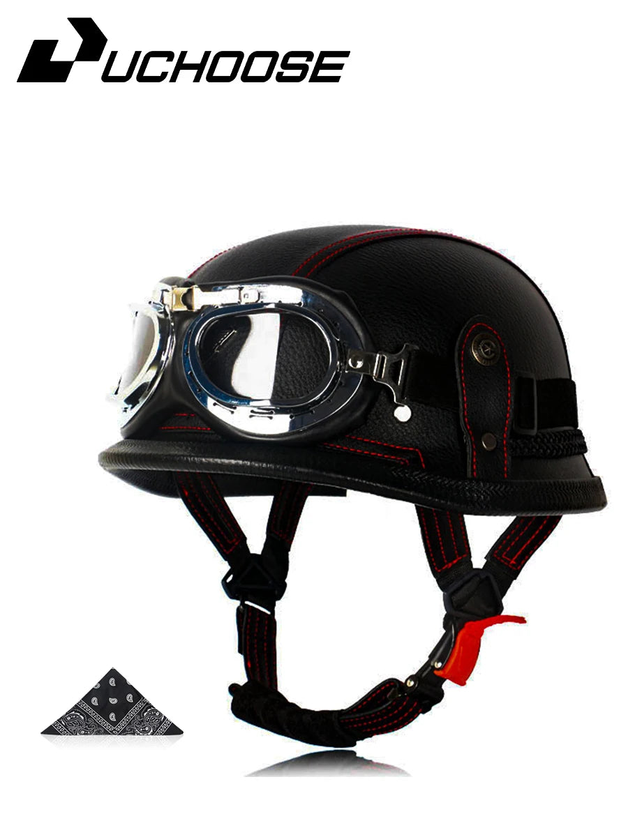 Motorcycle Half Helmet German Leather Vintage Helmet Casco Moto Motorcycle Open Face Helmet Biker Pilot