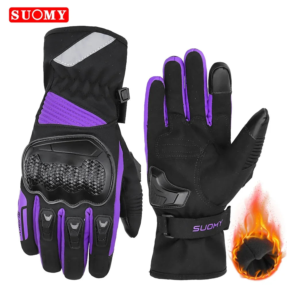 SUOMY Winter Motorcycle Gloves Windproof Waterproof Warm Motorbike Riding Gloves Women Lady Pink Motocross Guantes Touch Screen