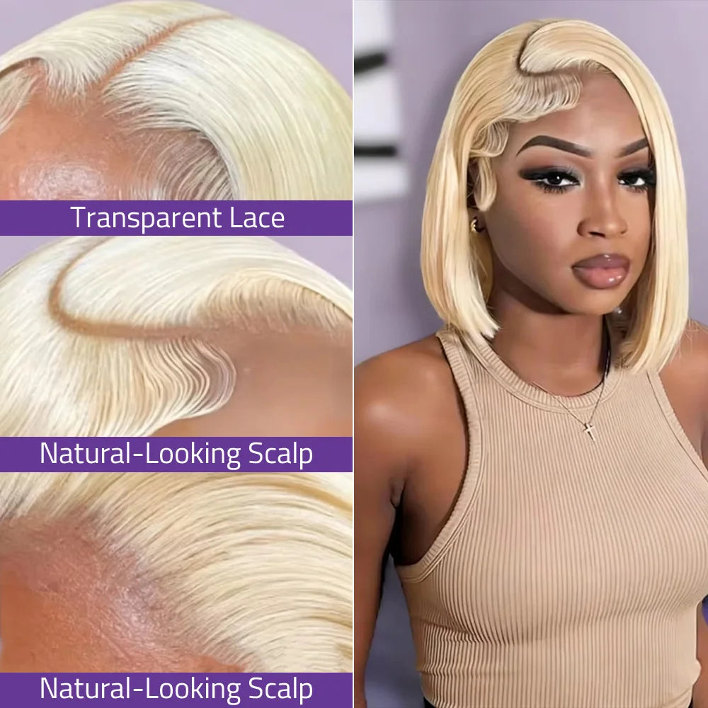 #613 Blonde Straight Short Bob Wig 13x6 HD Transparent Lace Human Hair Wig PrePlucked Brazilian Hair 7x6 Glueless Lace For Women