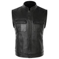 Men Real Leather Vest Motorcycle Biker High Quality Vest Genuine Leather Cowhide Sleeveless Jackets Waistcoat Stand Collar 5XL