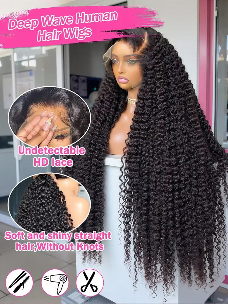 Brazilian Curly 250% Density 30 32 inch 13x6 HD Lace Front Human Hair Wigs Deep Wave 13x4 Frontal Wig Women Glueless Closure Wig