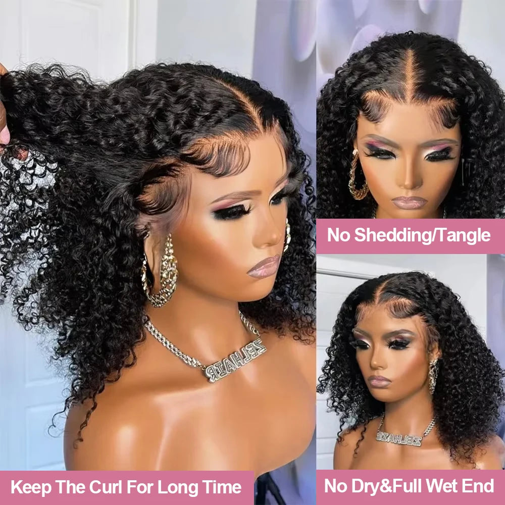 Curly 250% Bob Wig Human Hair Wigs Wear Go 13x4 Glueless Wig Deep Wave 7x5 HD Lace Closure Wigs 250%  Ready To Go With Baby Hair