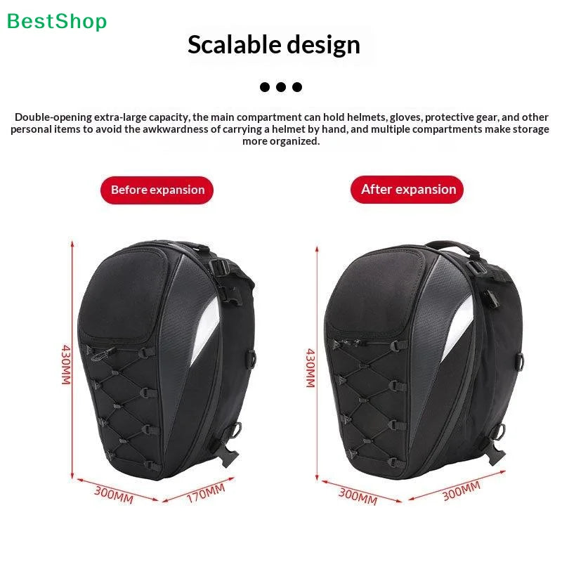 ♫Waterproof Motorcycle Tail Bag,Expandable Helmet Storage Backpack with Molle System for Motorbike Riding