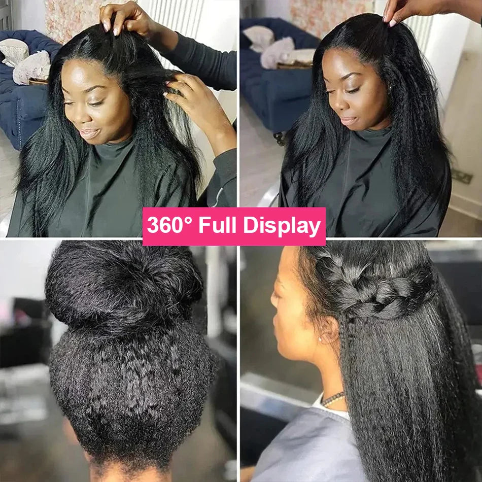 250 Density Kinky Straight Full Lace Frontal Wigs Human Hair for Women Yaki Straight 100% Real Full HD Lace Front Wig Preplucked