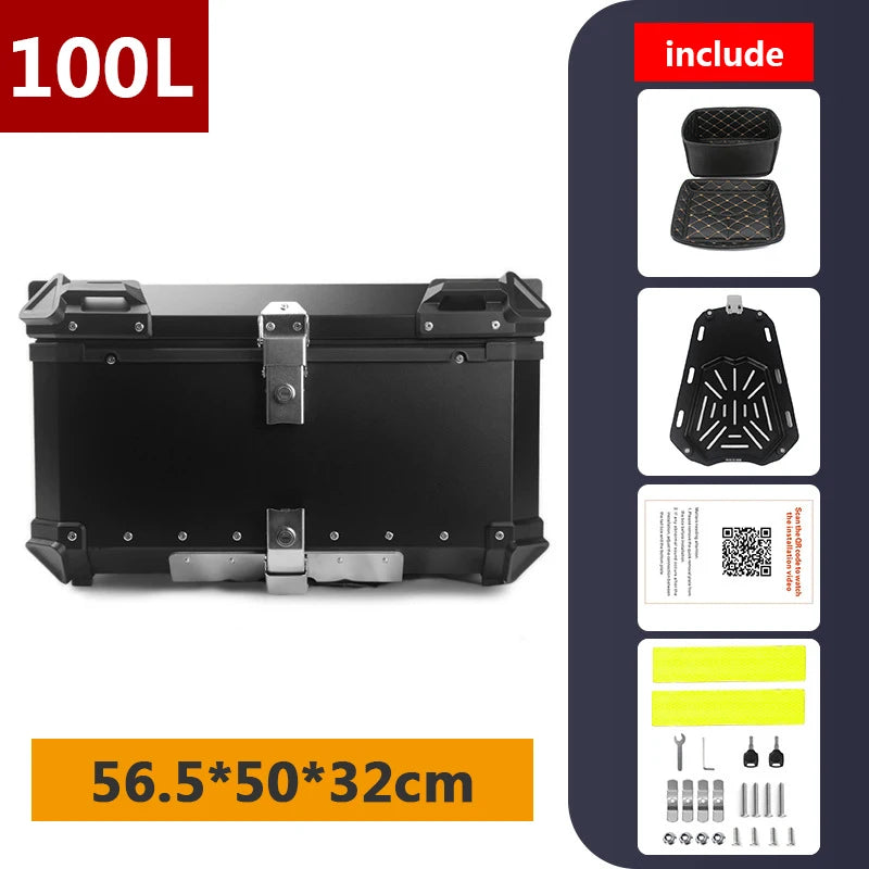 Aluminum Motorcycle Box 45L 55L 65L 80L Motorcycle Rear Luggage Box Helmet Travel Storage Case Moto Top Box Universal Waterproof