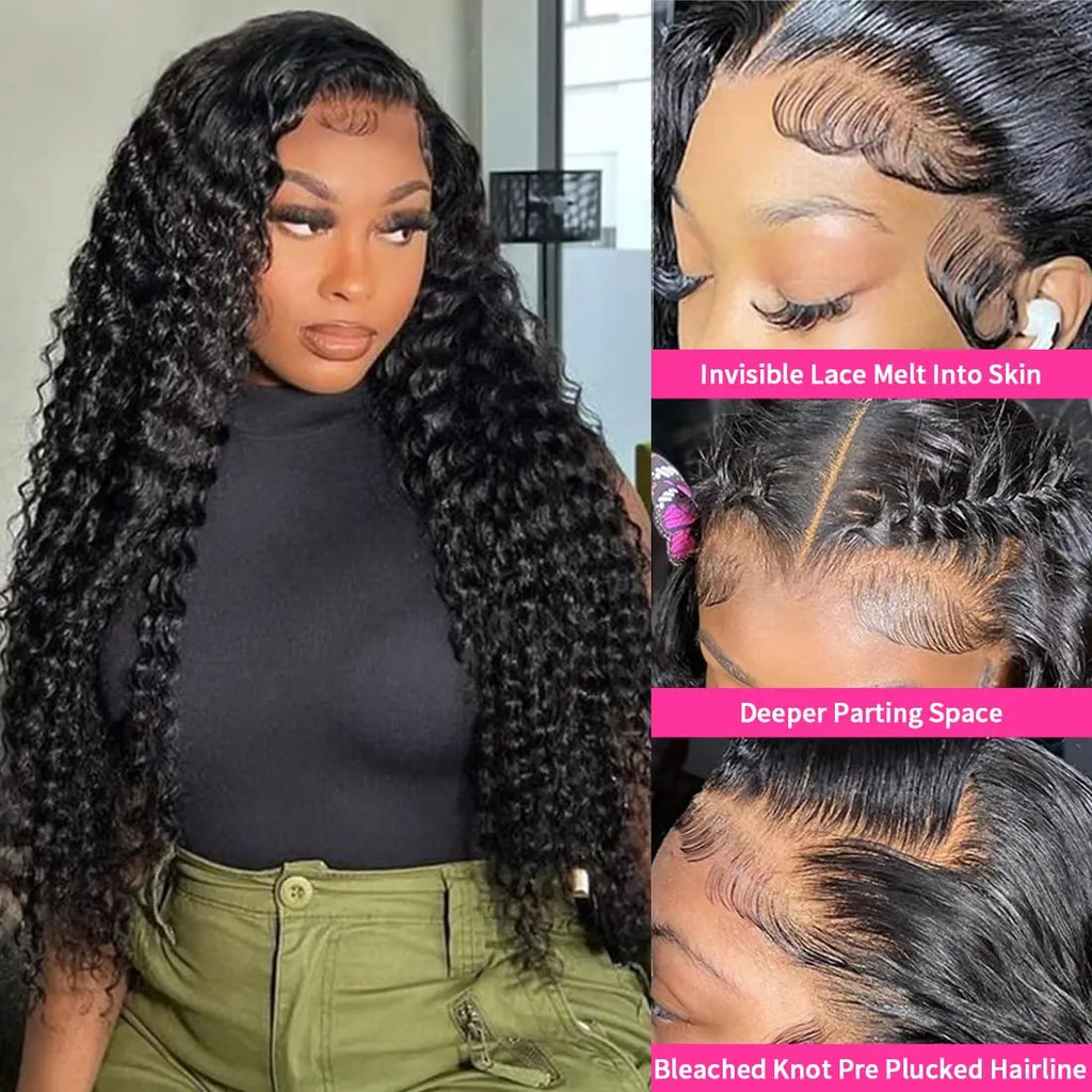 Deep Wave 40 30 inch 13x6 HD Transparent Lace Front Human Hair PrePlucked Brazilian Deep Wave Lace Frontal Wig with Deep Hair