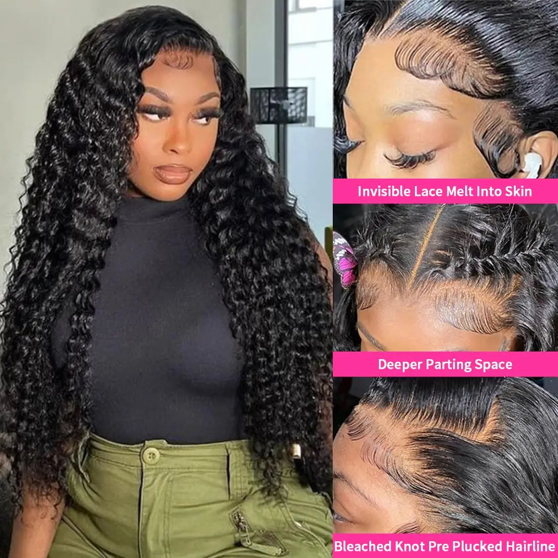 Deep Wave 40 30 inch 13x6 HD Transparent Lace Front Human Hair PrePlucked Brazilian Deep Wave Lace Frontal Wig with Deep Hair