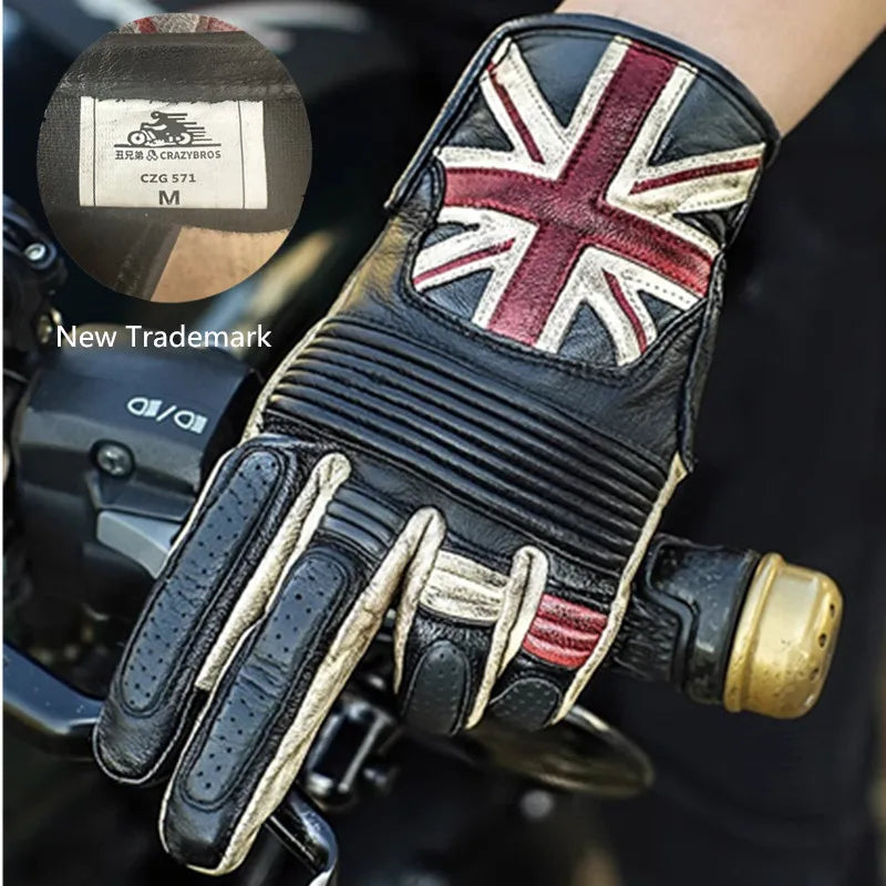A pair Unisex Retro Genuine Leather Motorcycle Gloves Breathable protection Scooter Motocross Driving Gloves Touch Screen
