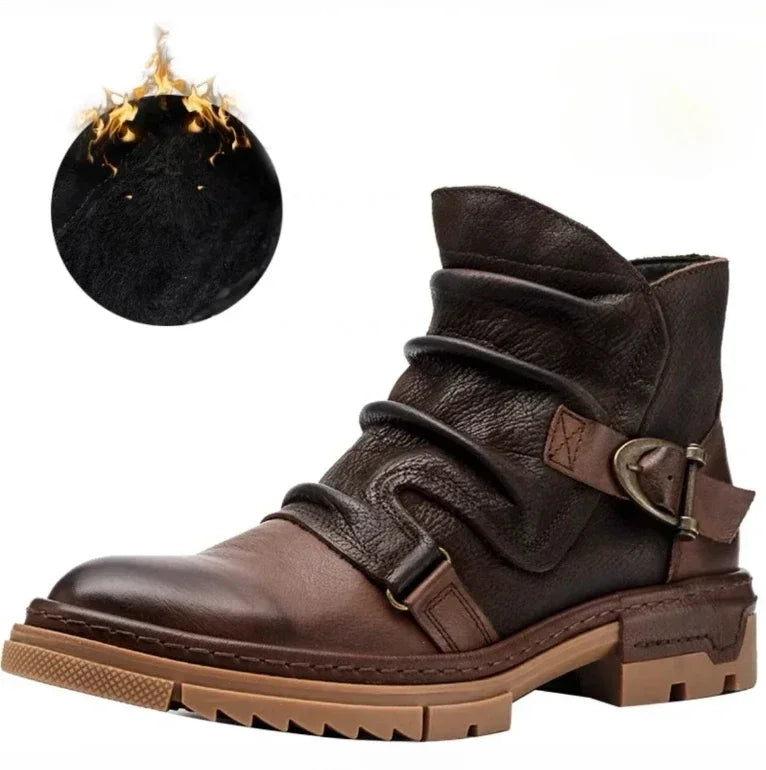 HOT Handmade Motorcycle Riding Shoes Casual Genuine Leather Chelsea Boots for Men Retro Fashion Buckle Zip Short Moto Boots