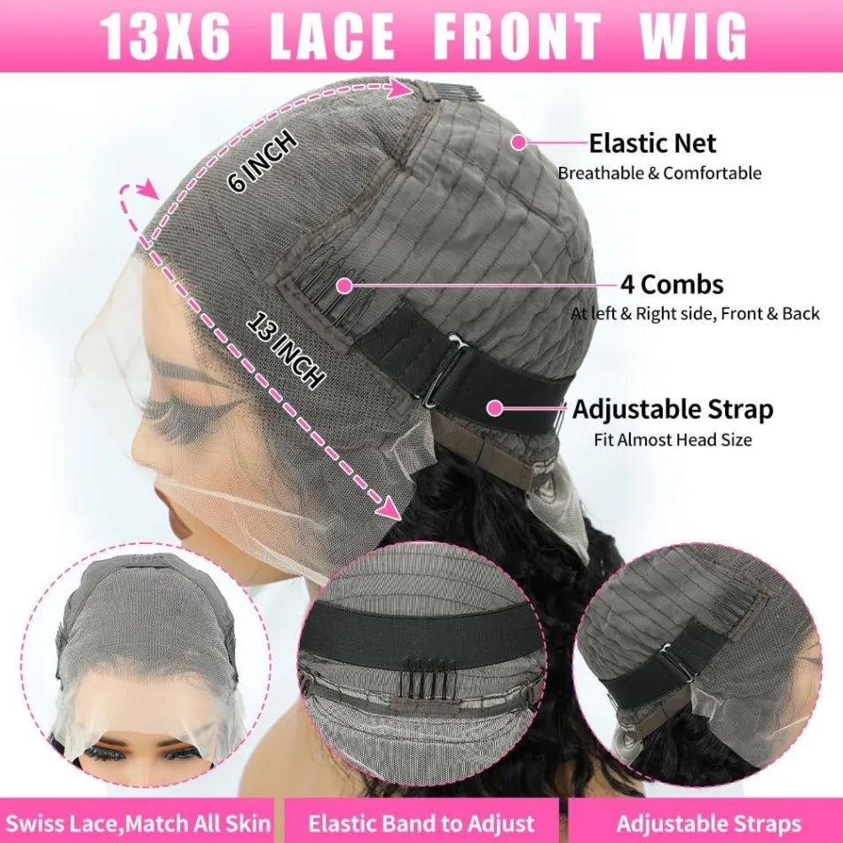 Deep Wave Human Hair Wigs 13X6 Hd Lace Frontal Wig 40 Inch Curly Lace Front Wig Brazilian Wigs Original 250 Density Pre Plucked