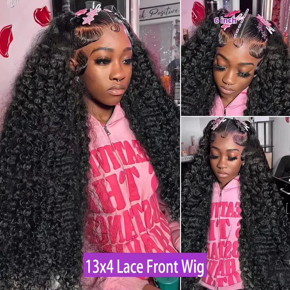 Burmese Curly Human Hair Wigs Brazilian Curls 200% Transparent Lace Frontal Wig 13X4 13X6 Burmese Deep Wave Full Lace Front Wigs