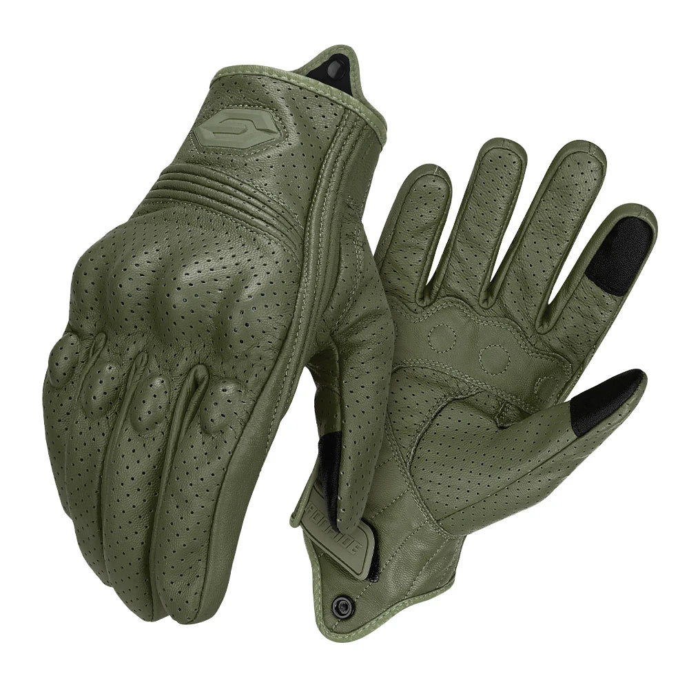 Motorcycle Gloves Summer Breathable Leather Motocross Gloves Men Retro Biker Cycling Gloves Touch Screen Motorbike Riding Gloves