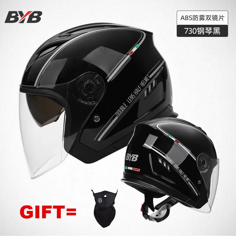 Free Gift Motorcycle Helmet Half Face DOT Motorbike Helmet Electric Safety Double Visor Dual  Lens Helmet Moto Casque For Adults