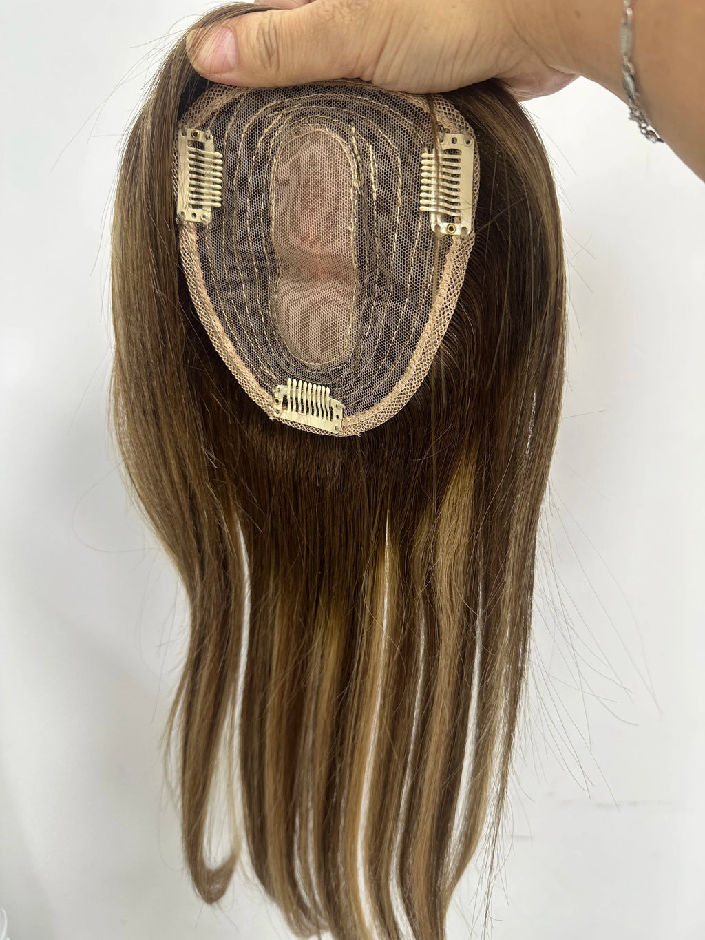 Women Topper Human Hair Straight Silk Top Human Hair Wigs Machine Made Clip in Remy Hair Toupee Silk Base Human Hair System Unit