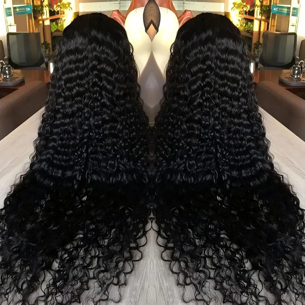 32 Inch 13x6 Deep Wave Lace Front Wig Human Hair 200% Density 13x4 Lace Front Wig Human Hair Pre Plucked Natural Color Curly Wig