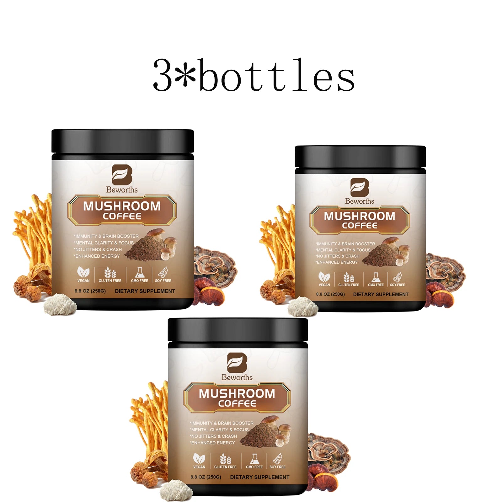 Mushroom Coffee Supplement 10 Mushroom Blend- Lion's Mane, Chaga, Cordyceps Brain Supplements for Energy, Memory and Immunity