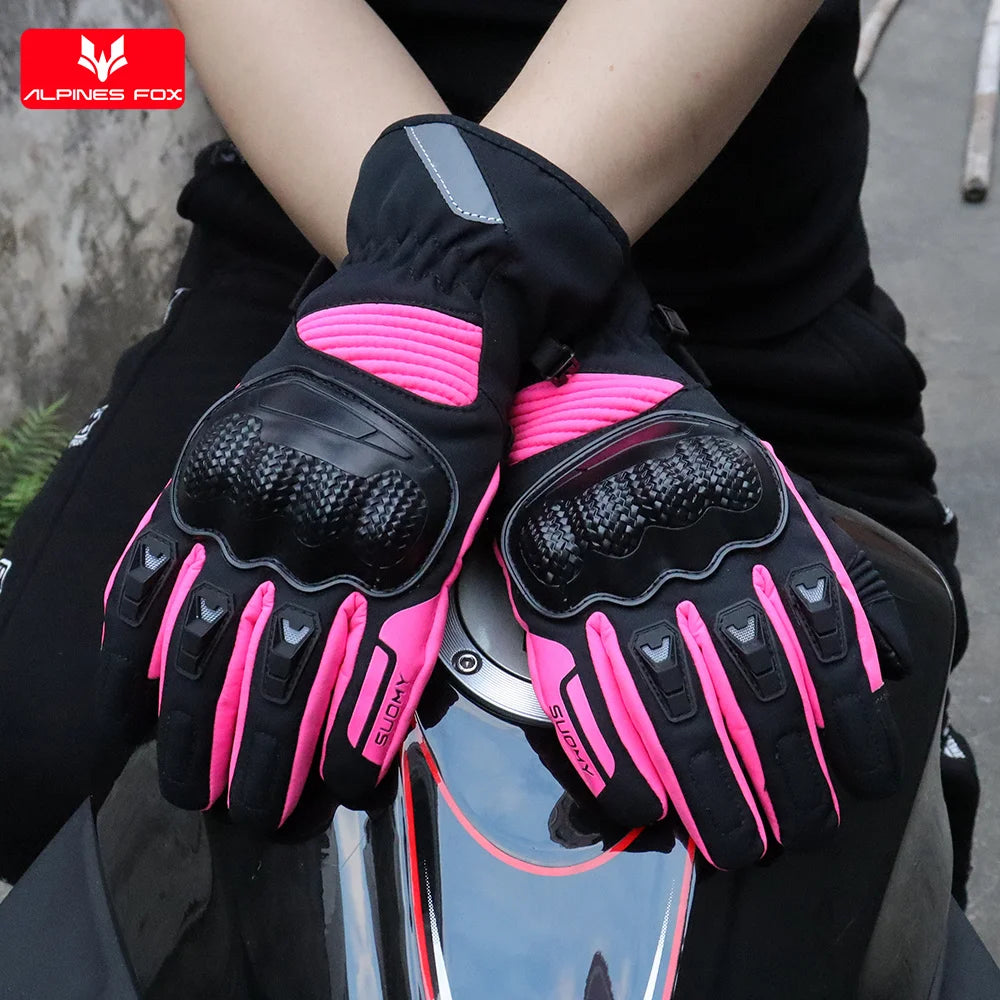 SUOMY Winter Motorcycle Gloves Windproof Waterproof Warm Motorbike Riding Gloves Women Lady Pink Motocross Guantes Touch Screen