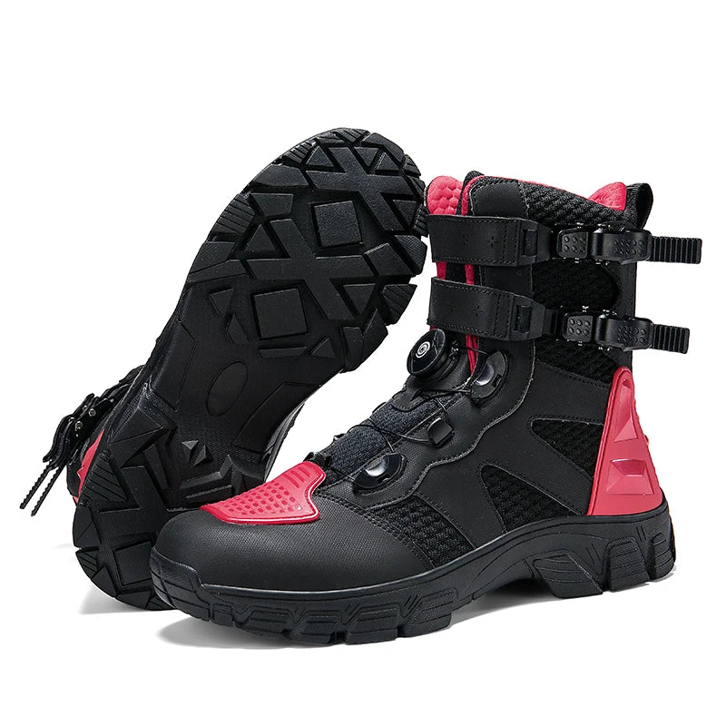 Men Motorcycle Boots Breathable Anti-fall Motocross Protective Shoes Knob Lock Buckle Men's Motos Equipment Outdoor Sports Shoes