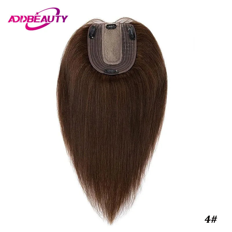 Women Topper Human Hair Straight Silk Top Human Hair Wigs Machine Made Clip in Remy Hair Toupee Silk Base Human Hair System Unit