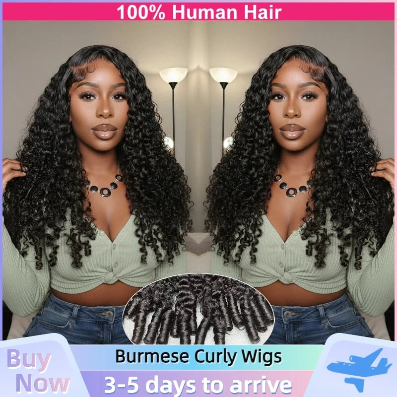 Burmese Curly 30 40 Inch 13x6 HD Lace Frontal Wig Human Hair Preplucked for Women 13x4 Lace Front Wigs Deep Wave with Spiral End