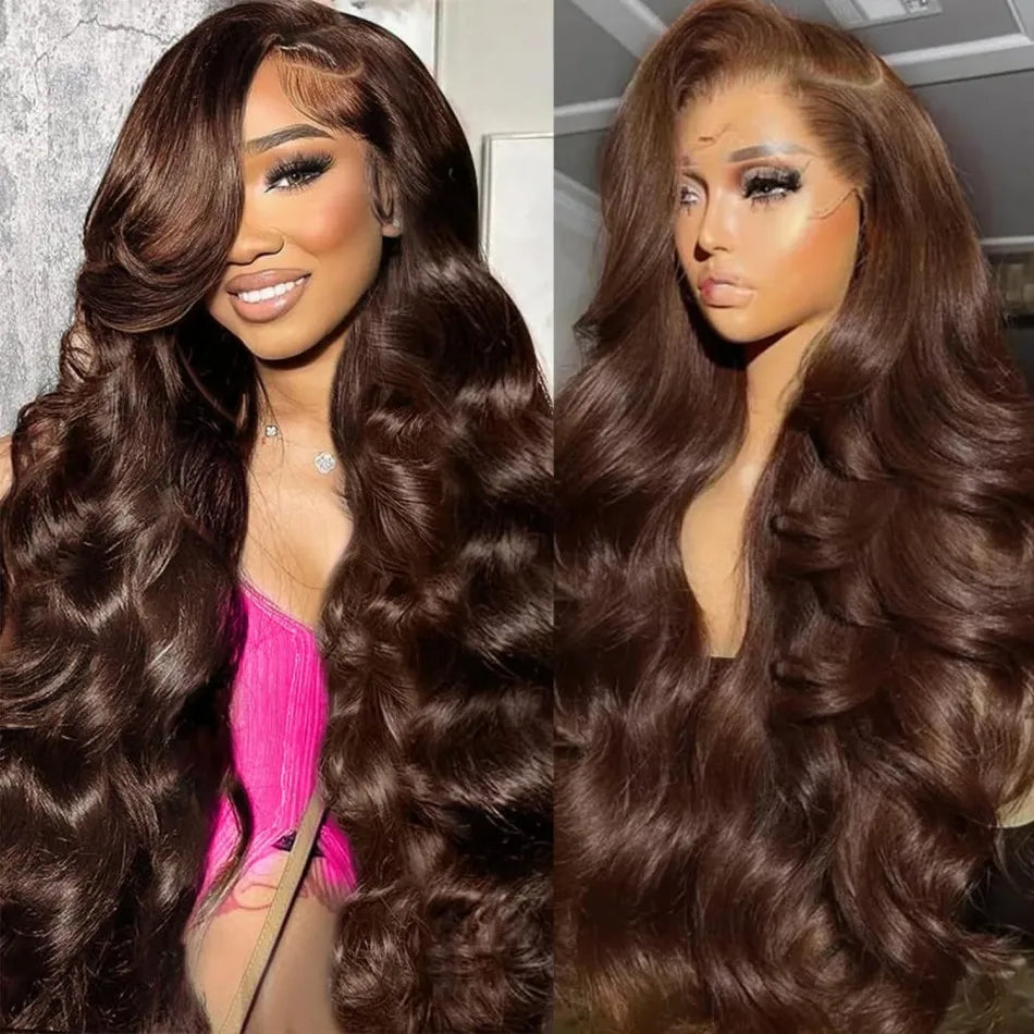 Chocolate Brown Wig Body Wave Human Hair Wigs 13X6 Hd Lace Frontal Wig 250 Density Colored Preplucked Brazilian Lace Front Wigs