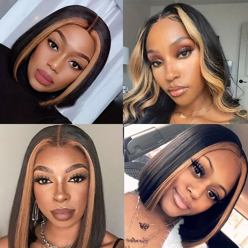 Highlight 13x4 Lace Frontal 1B/27 Colored Pre Plucked Brazilian Straight 100% Human Hair Wigs For Women Ombre Short Bob Wigs