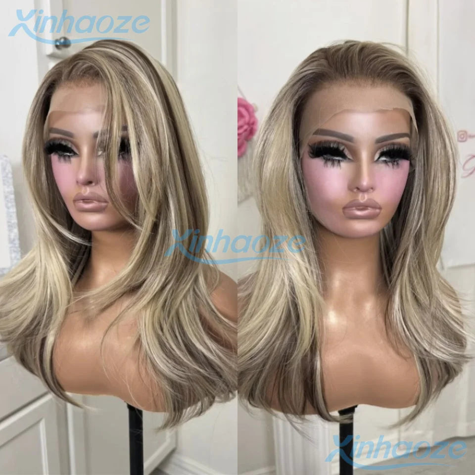 #613 Light Blonde Colored Human Hair Short Wigs For Women Ash Blonde Wig Highlight 13x4 Hd Lace Frontal Wigs Natural Wavy
