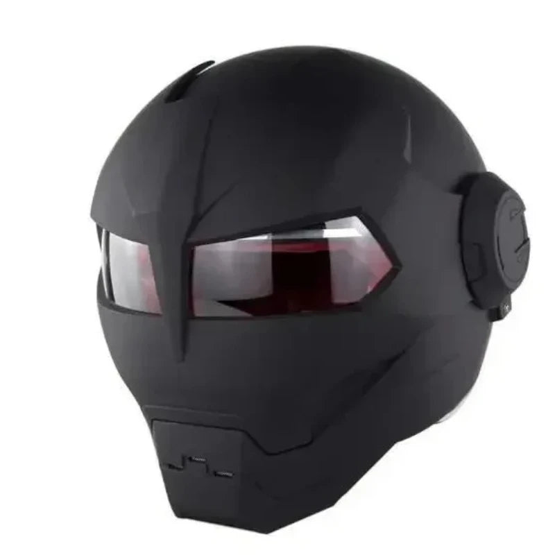 Iron Man Retro Motorcycle Full Helmet Bright Black Personality Cool Flip-up Helm for Men Capacete Moto