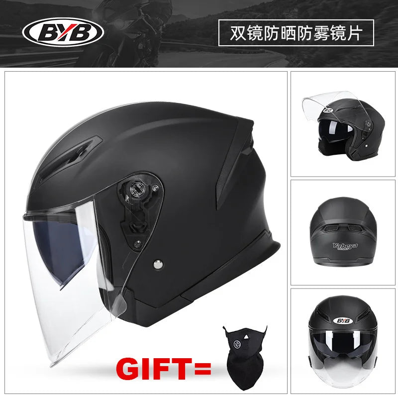 Free Gift Motorcycle Helmet Half Face DOT Motorbike Helmet Electric Safety Double Visor Dual  Lens Helmet Moto Casque For Adults