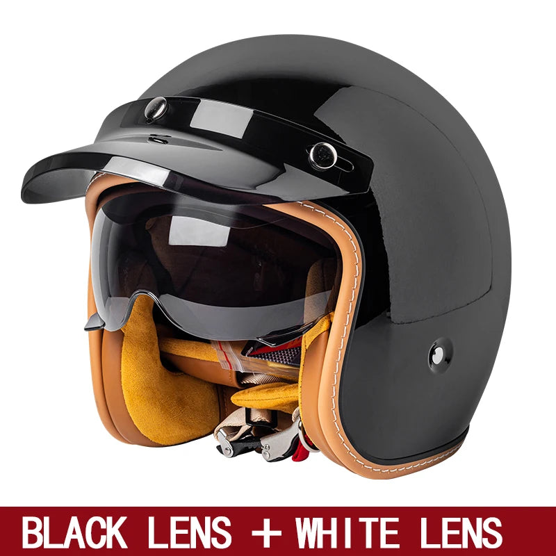 New retro cruise motorcycle helmet for men and women yellow three-quarters helmet 3/4 motorcycle half helmet with sun-shading wi
