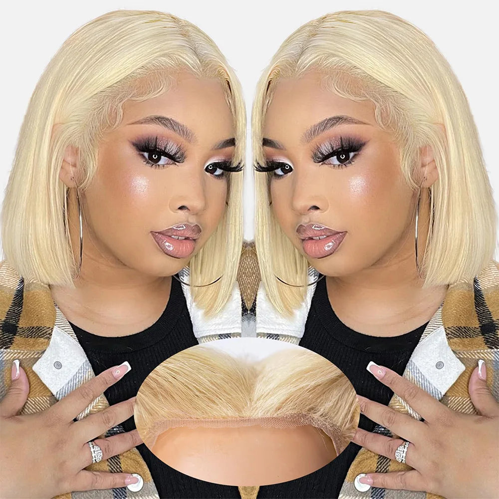#613 Blonde Straight Short Bob Wig 13x6 HD Transparent Lace Human Hair Wig PrePlucked Brazilian Hair 7x6 Glueless Lace For Women